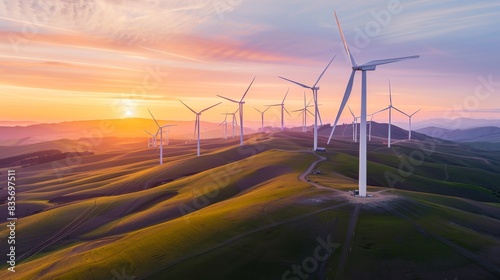 Sustainable Sunset Wind Turbines Landscape