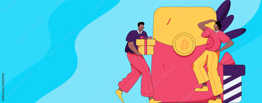Naklejka premium Use red envelopes to attract new customers and promote activity. Flat vector character concept illustration