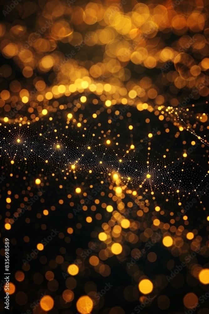 Glowing Golden Nodes Interconnected in an Intricate Pattern on Dark Digital Background Glowing Golden Nodes Interconnected in an Intricate Pattern on Dark Digital Background