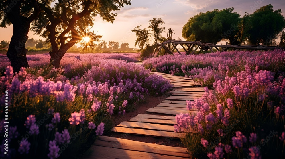 A serene lavender field at sunset A serene lavender field at sunset
