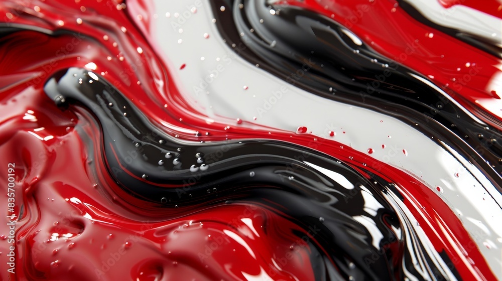 Glossy red and black paint waves - Vibrant red and glossy black paint waves intertwined in a close-up shot Glossy red and black paint waves - Vibrant red and glossy black paint waves intertwined in a close-up shot