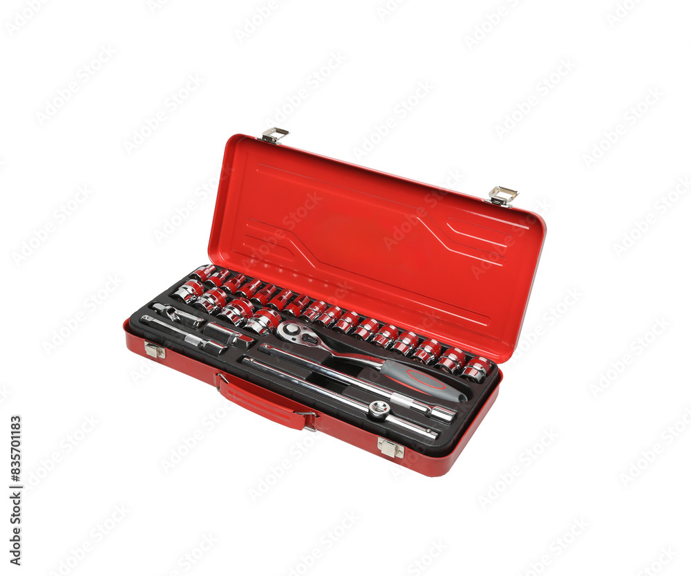 red metal tool box isolated on white background red metal tool box isolated on white background