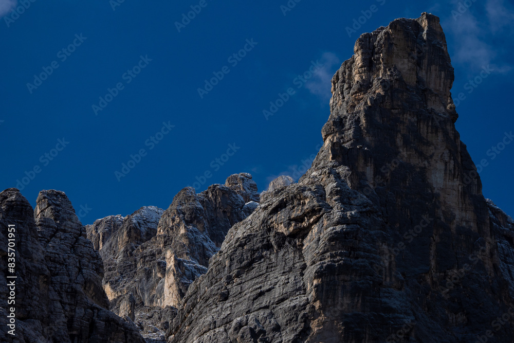 Snow capped peaks of the Dolomite Mountains in Italy after first snow fall of the Year - Summits of the beautiful Hiking trails of the Dolomiti National Park Snow capped peaks of the Dolomite Mountains in Italy after first snow fall of the Year - Summits of the beautiful Hiking trails of the Dolomiti National Park