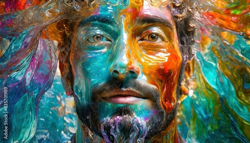 melted glass face  photorealistic  hyper detailed  reflections  melted colors
