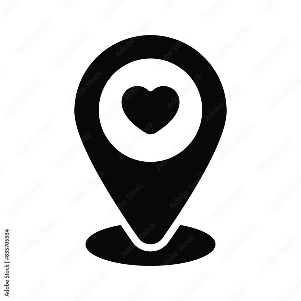 Heart symbol inside location pin showing concept icon of romantic place Heart symbol inside location pin showing concept icon of romantic place