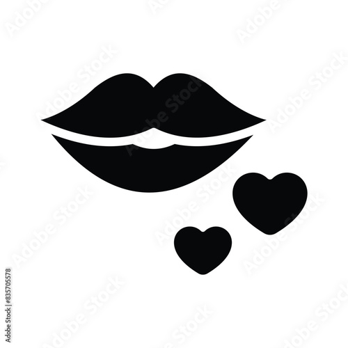 Beautiful glossy lips with love showing kiss icon, premium vector design