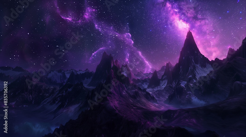 Enchanting Pink Purple Night Sky with Aurora and Milky Way  Glowing Colors and Lighting Effects  Epic Fantasy Landscape.