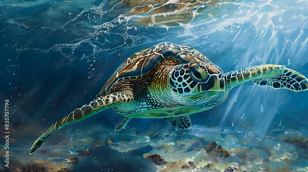 Fototapeta premium Sea Turtle in the Ocean Aspect 16:9 Turtle 