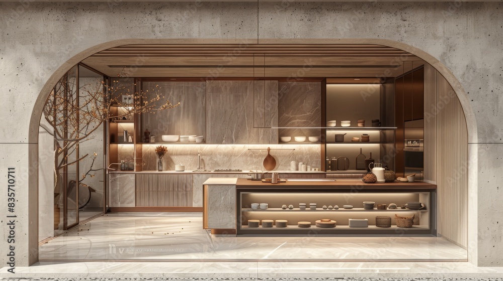 An elegant digital rendering of bespoke kitchen storage, showcasing a custom cabinet with intricate details. The design is sophisticated and minimalist, with a focus on functionality and aesthetics. An elegant digital rendering of bespoke kitchen storage, showcasing a custom cabinet with intricate details. The design is sophisticated and minimalist, with a focus on functionality and aesthetics.