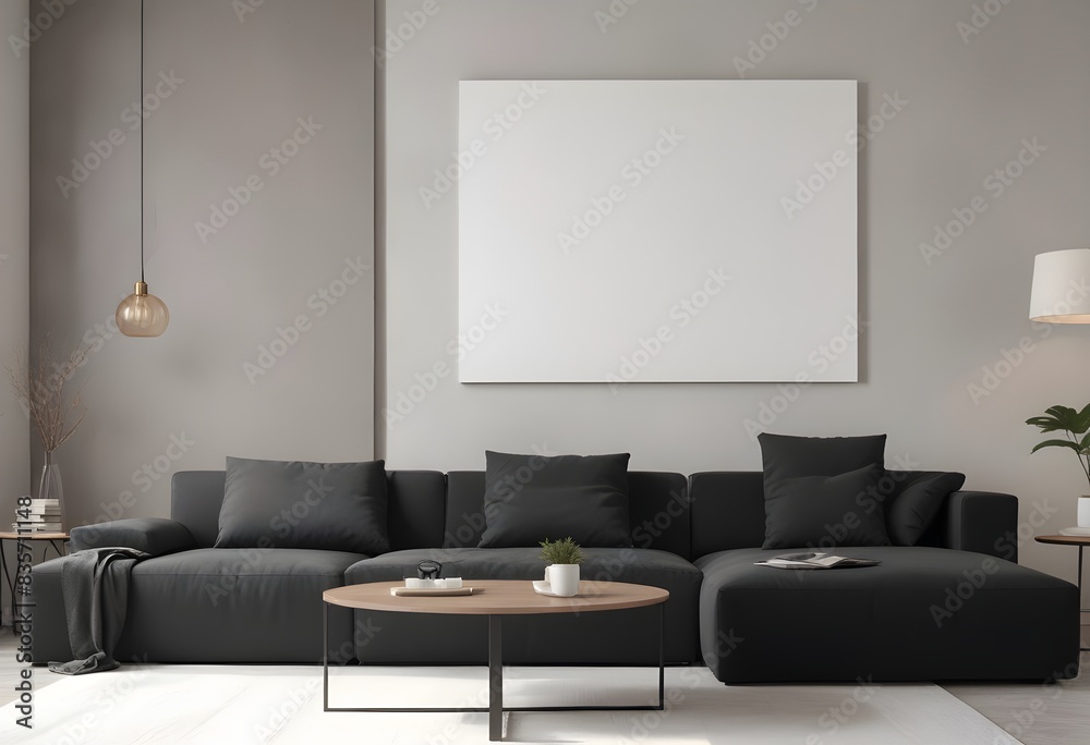 Frame mockup, ISO A paper size. Living room poster mockup. Modern interior design. Living room Interior mockup with house background. 3D render Frame mockup, ISO A paper size. Living room poster mockup. Modern interior design. Living room Interior mockup with house background. 3D render