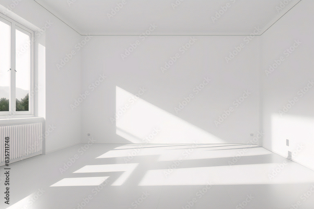 Habitación mínima vacía con ventanas y superficie de luz natural.