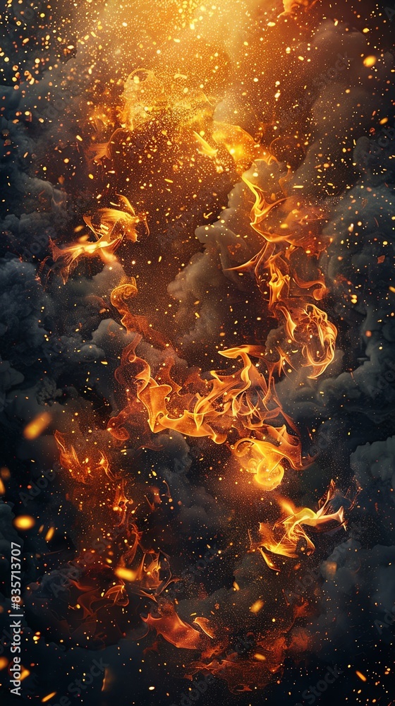 Explosive flames and sparks forming a border, high contrast, centered view, vibrant orange and yellow hues Explosive flames and sparks forming a border, high contrast, centered view, vibrant orange and yellow hues