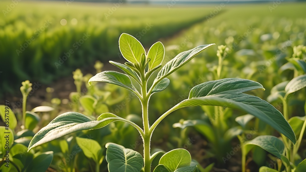 Obraz premium Amidst the beauty of the countryside, a young Withania plant can be seen growing in a field, exemplifying their dicotyledonous traits