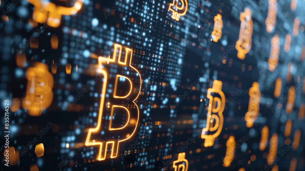 Digital matrix of Bitcoin cryptocurrency concept Digital matrix of Bitcoin cryptocurrency concept