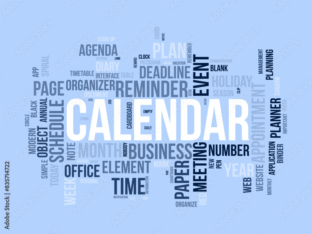Fototapeta premium Calendar word cloud template. Diary planning concept vector tagcloud background.