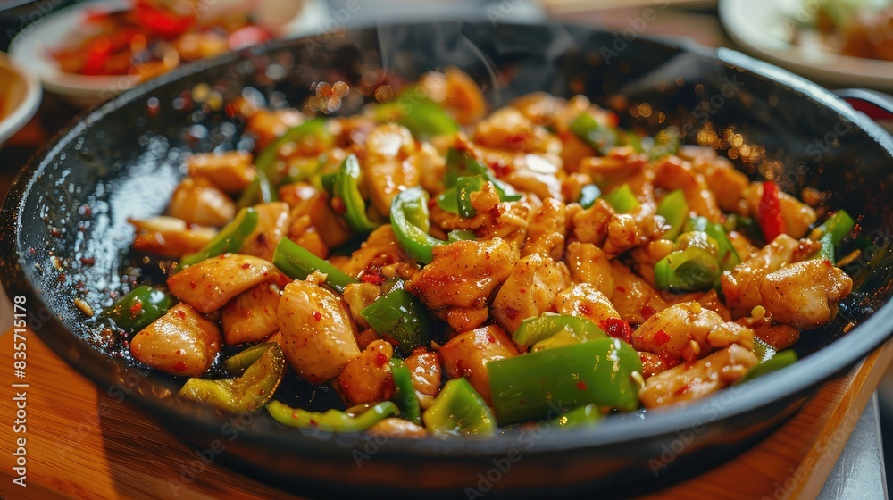 Stir fried chicken and green peppers in Chinese cuisine