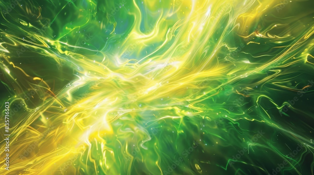 Obraz premium Vibrant green and yellow energy fibers radiating light