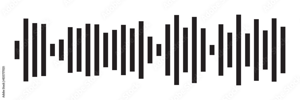 Music player sound bar. Audio speech spectrum noise collection. Sound waves of voice. Record interface. Equalizer icons with soundwave line isolated on white background in eps 10. Music player sound bar. Audio speech spectrum noise collection. Sound waves of voice. Record interface. Equalizer icons with soundwave line isolated on white background in eps 10.