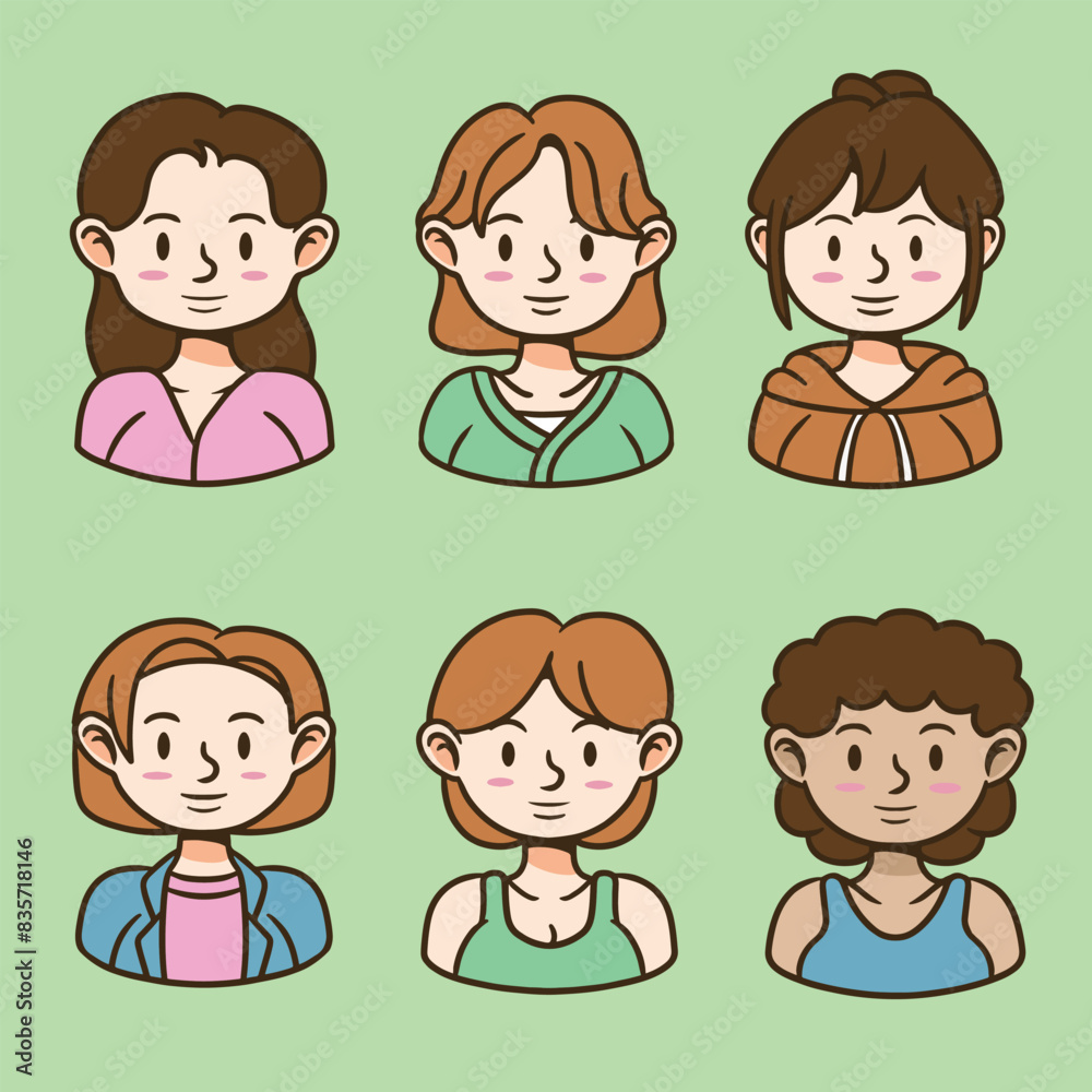 set of girls character, flat design, set of character cartoon good for avatar set of girls character, flat design, set of character cartoon good for avatar