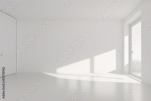 Sala mínima vazia com janelas e superfície de luz natural