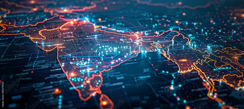 Obraz premium Digital India network map. Information wireless technology. Generative AI technology. 