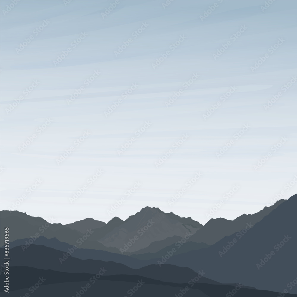 Minimalist silhouette mountain ranges landscape graphic illustrated have blank space.