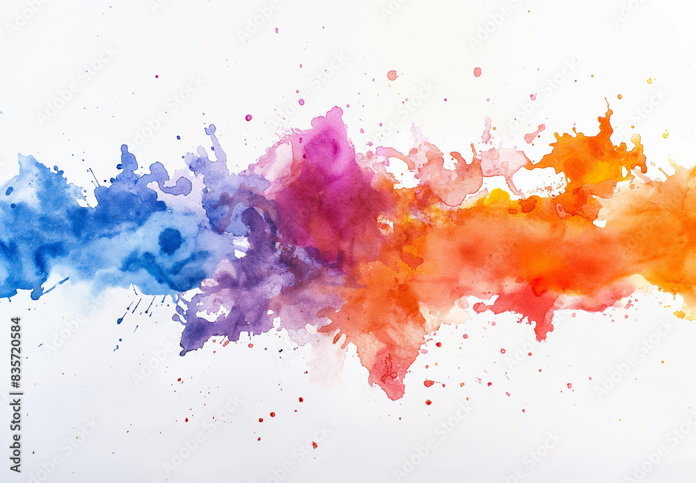 Fototapeta premium colorful splashes of paint, abstract watercolor splashes on white background, rainbow color Watercolor splash paint background, on white background, rainbow colors splash colorful
