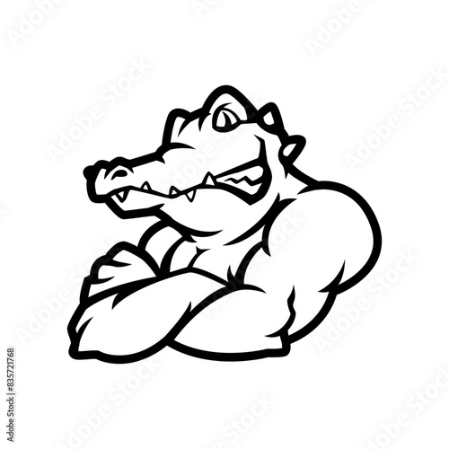muscled crocodile cartoon outline logo