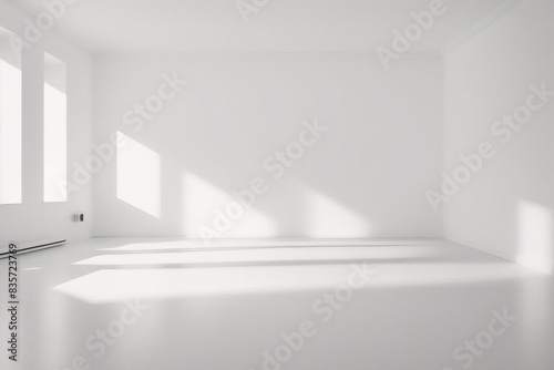 Stanza minima vuota con finestre e superficie luminosa naturale photo