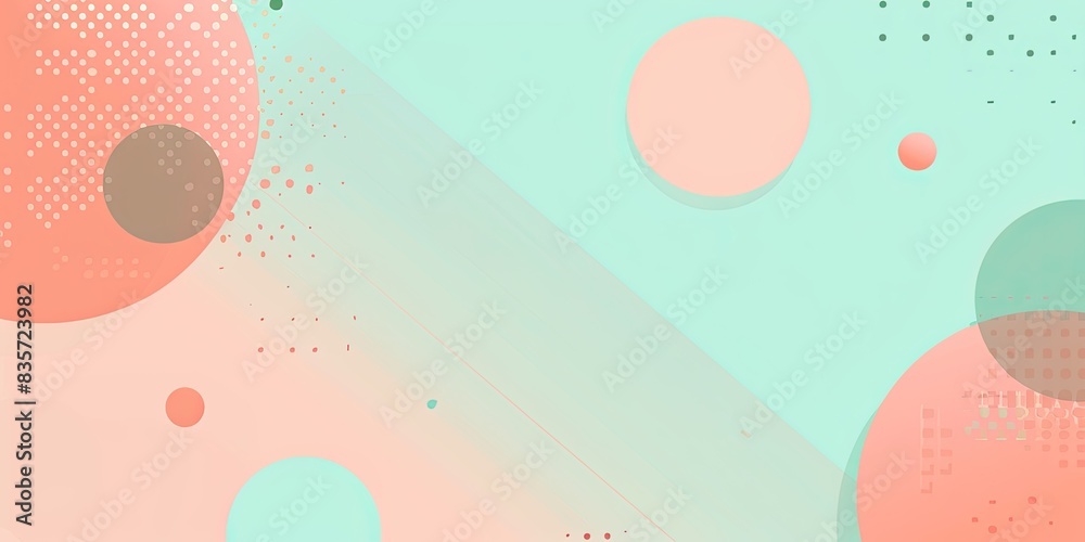 Light Coral and Light Aqua background with geometric shapes and gradient color dots, in a vector illustration style. Flat design with minimalist elements for presentation or motion graphics