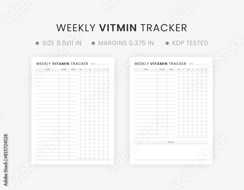 Weekly Vitamin and Supplement Tracker Printable, Vitamin İntake Reminder Template, Fitness and Health Planner