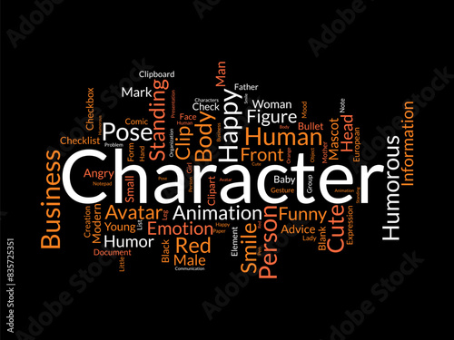 Character word cloud template. Illustration avatar concept vector tagcloud background.