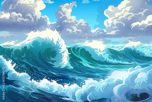 big sea waves illustration by generative ai