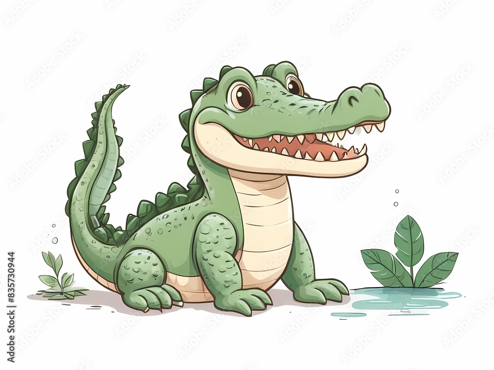 Naklejka premium Cute hand drawn crocodile, white background