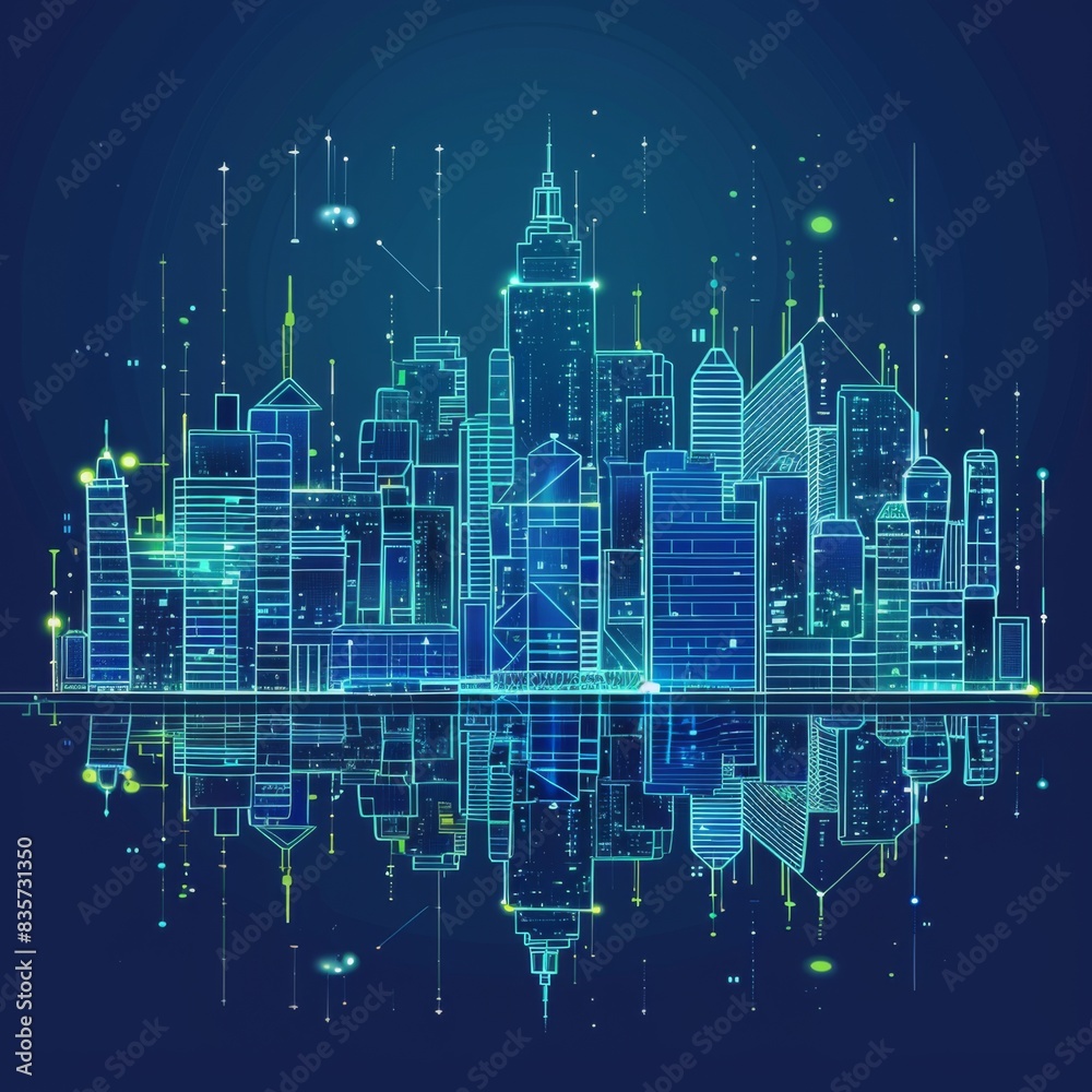 Brightly Illustrated Future City Skyline with Vector Buildings, abstract graphic, banner design, brochure, pattern design, web, background template