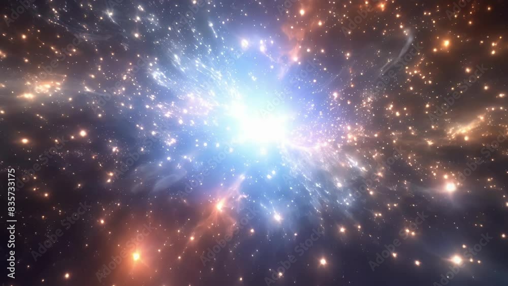 A starfilled sky background sets the scene for the interaction between two fundamental particles. A starfilled sky background sets the scene for the interaction between two fundamental particles.