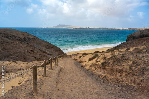 Beach access to one of the Papagayo beaches on the Canary Island of Lanzarote in the Atlantic Ocean