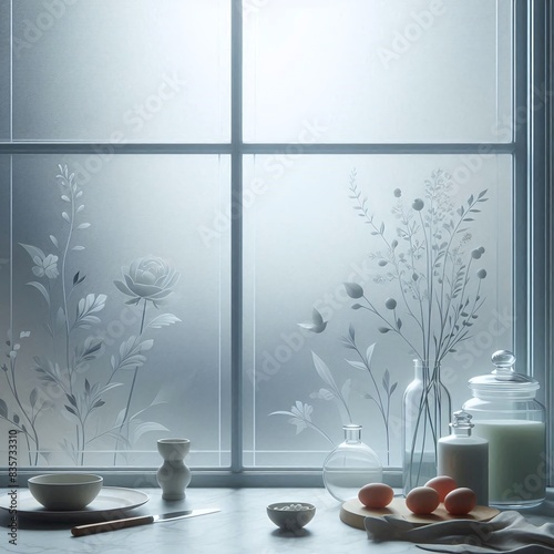 Generative Ai Frosted Glass Semi-transparent frosted glass with a smooth, matte finish, perfect for privacy windows, shower doors, or decorative panels.