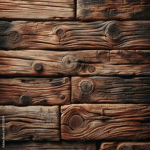Generative Ai Weathered Wood Planks Aged wooden planks with rich grain patterns, knots, cracks, and signs of weathering, perfect for rustic flooring or exterior surfaces.