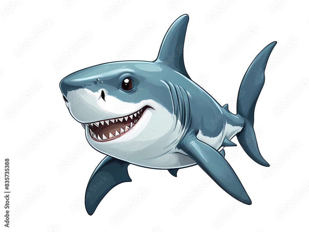 Fototapeta premium Cute hand drawn shark, white background