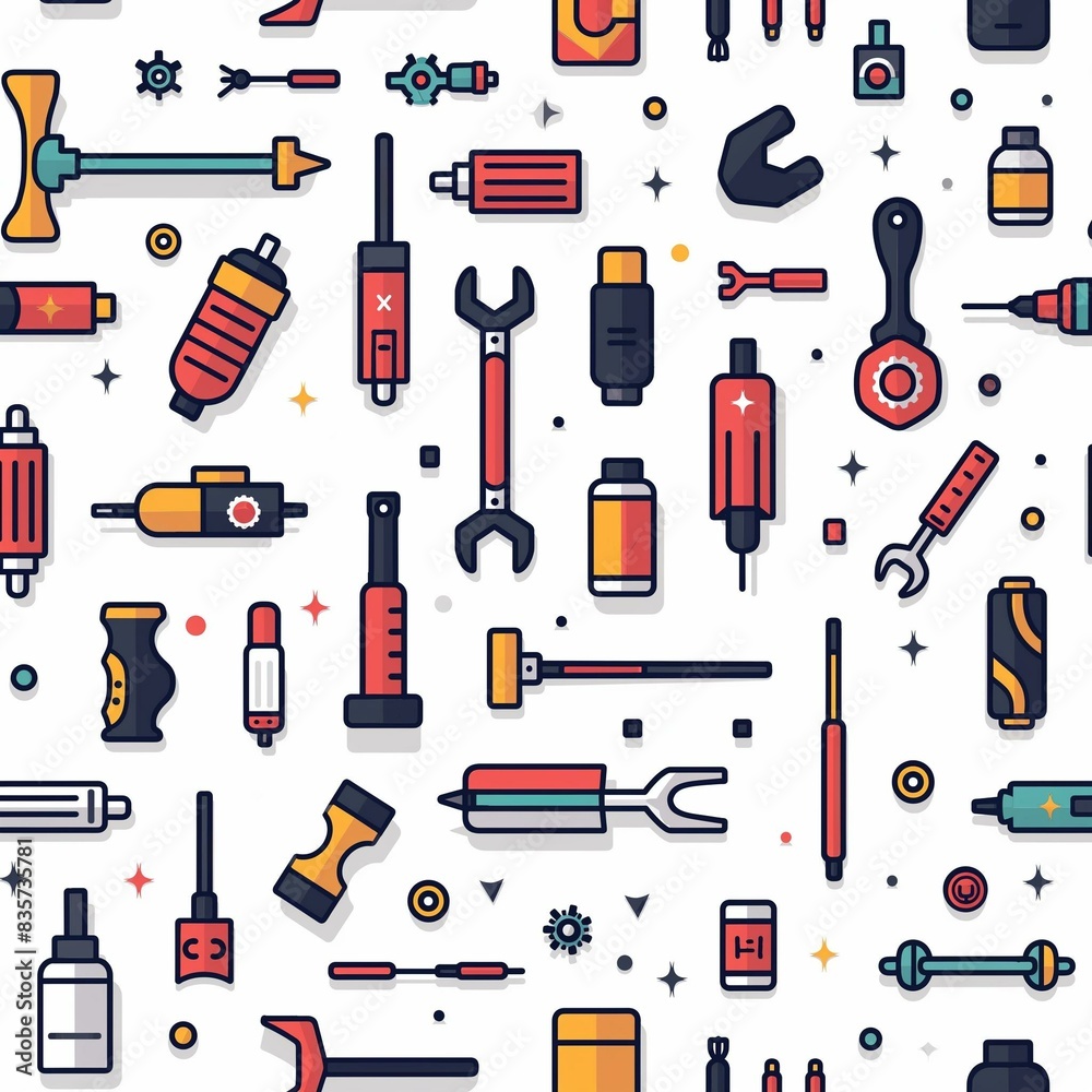 Seamless pattern of bicycle tools and repair equipment on white background. Vector illustration. Seamless pattern of bicycle tools and repair equipment on white background. Vector illustration.