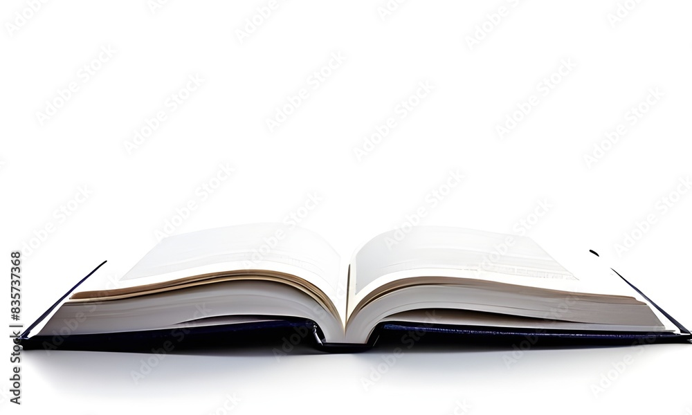An open book against a pristine white background, providing ample copy space for text, graphics, or design elements. This image is perfect for educational materials An open book against a pristine white background, providing ample copy space for text, graphics, or design elements. This image is perfect for educational materials