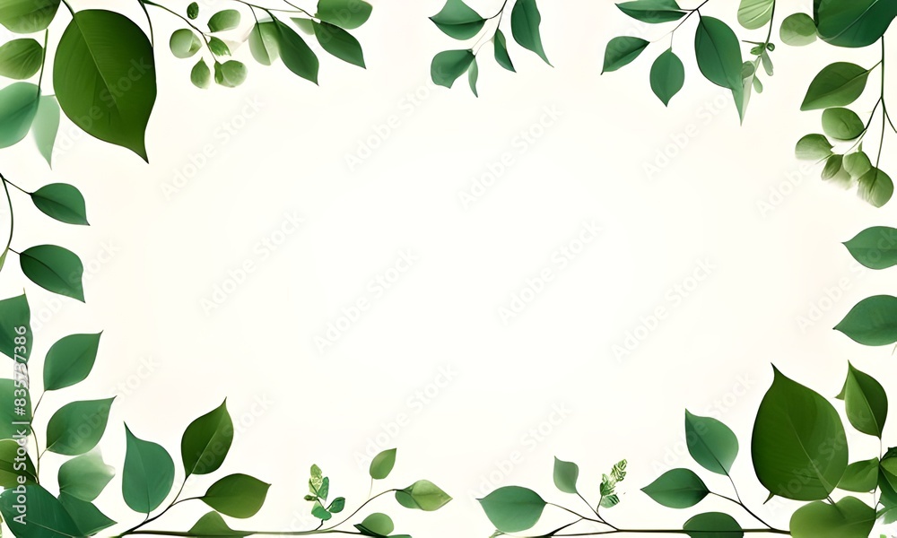 Organic leaf border and blank white background ideal for eco-friendly and nature-inspired designs with minimalist elegance.Copy Space image. Organic leaf border and blank white background ideal for eco-friendly and nature-inspired designs with minimalist elegance.Copy Space image.
