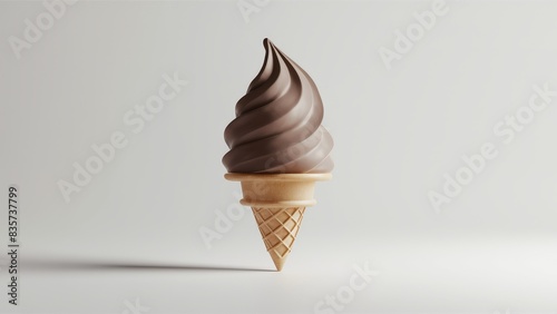 Elegant Chocolate Swirl Soft Serve Ice Cream Cone Isolated on White Background