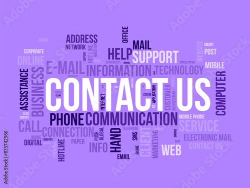 Contact us word cloud template. Communication connection concept vector tagcloud background.