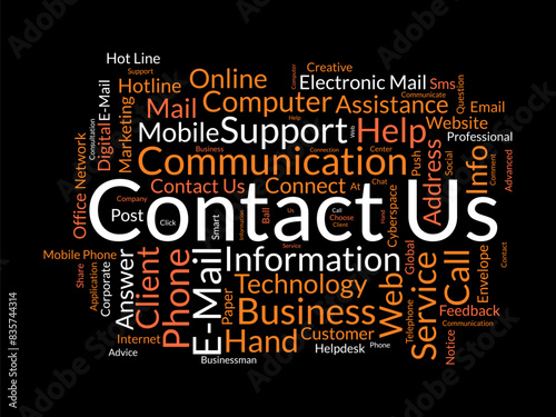 Contact us word cloud template. Communication connection concept vector tagcloud background.