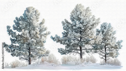 Wallpaper Mural Snow-covered pine trees in a calm winter landscape, evoking a peaceful and cold mood in watercolor style Torontodigital.ca