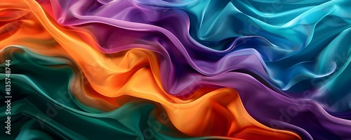 abstract background with colorful wave of fabric, purple blue orange teal colors