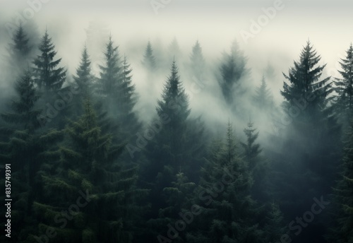 Misty Pine Forest Landscape for Nature Themed Wall Art or Print Design