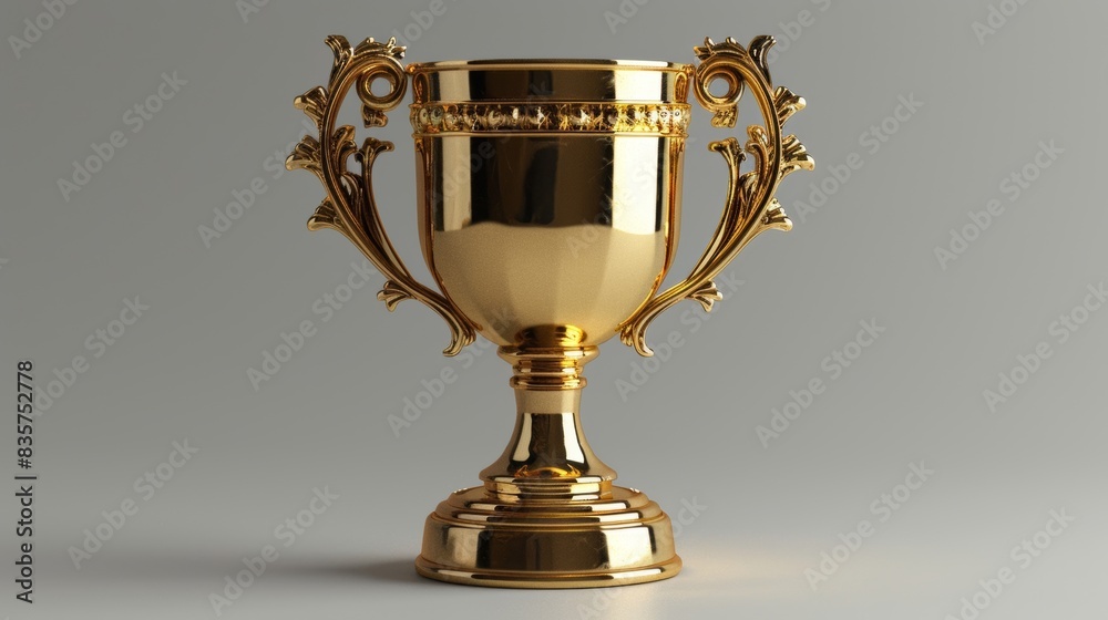 A 3D illustration of a golden trophy, symbolizing victory and achievement in a contest. A 3D illustration of a golden trophy, symbolizing victory and achievement in a contest.